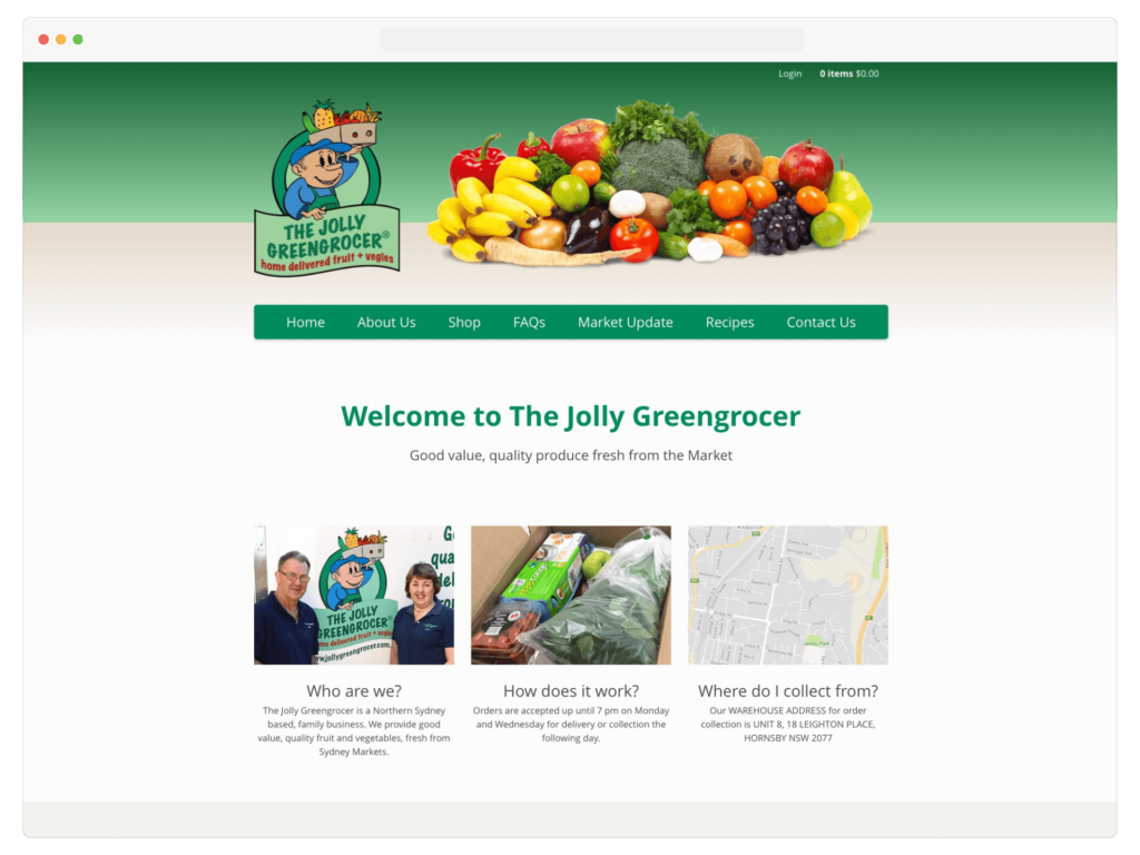 Screenshot of the Jolly Greengrocer's Homepage UI design